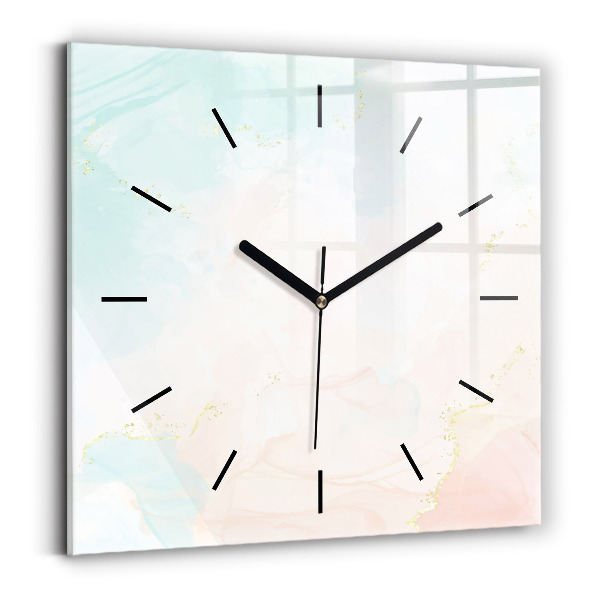 Square glass wall clock Watercolor marble