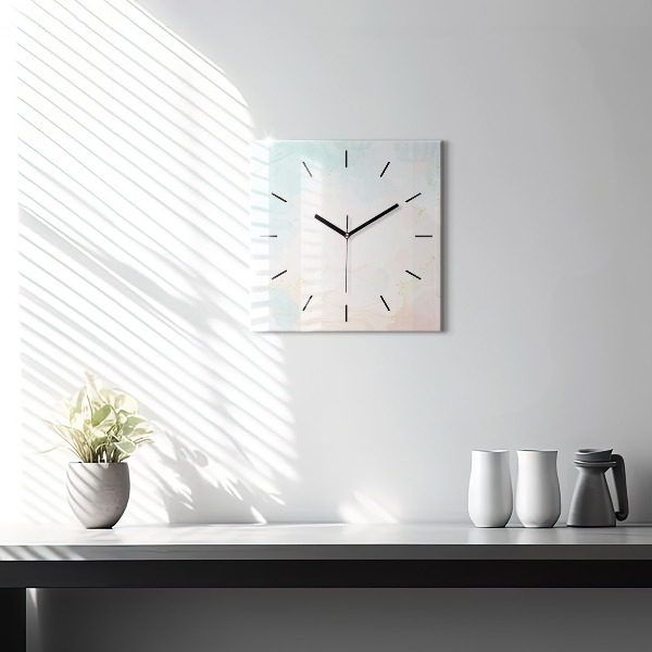 Square glass wall clock Watercolor marble