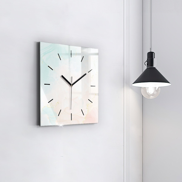 Square glass wall clock Watercolor marble