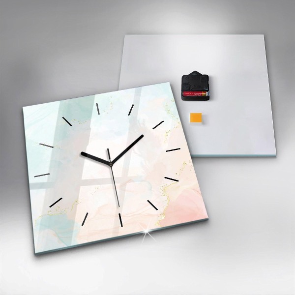 Square glass wall clock Watercolor marble