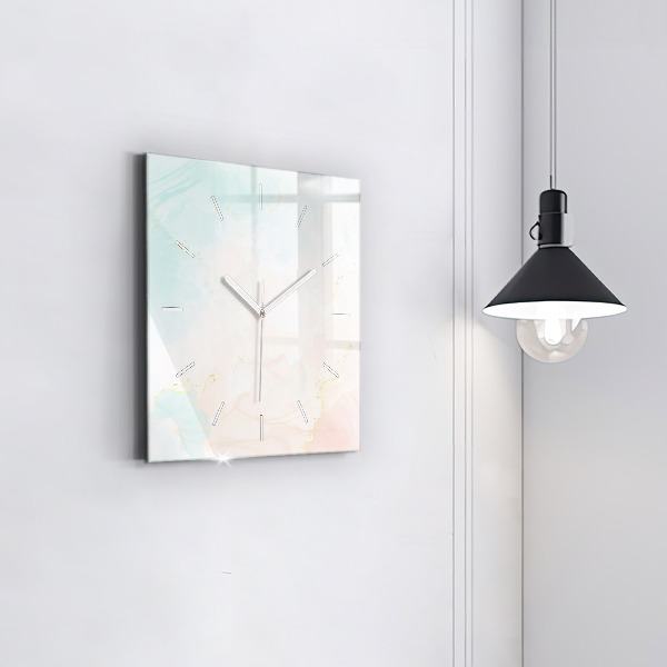 Square glass wall clock Watercolor marble