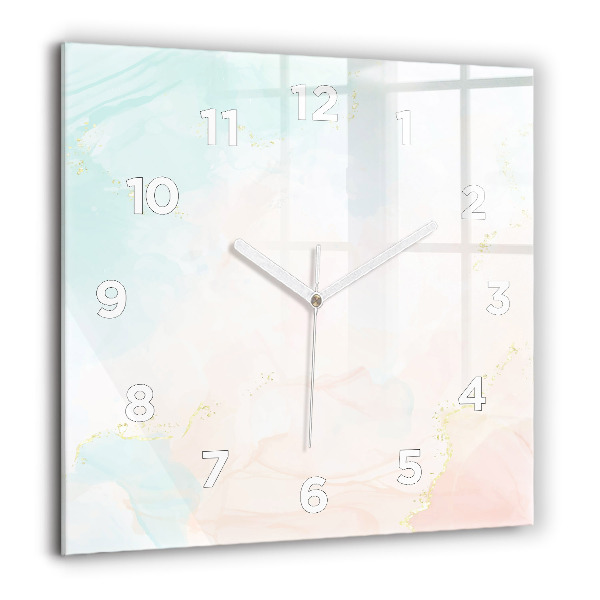 Square glass wall clock Watercolor marble