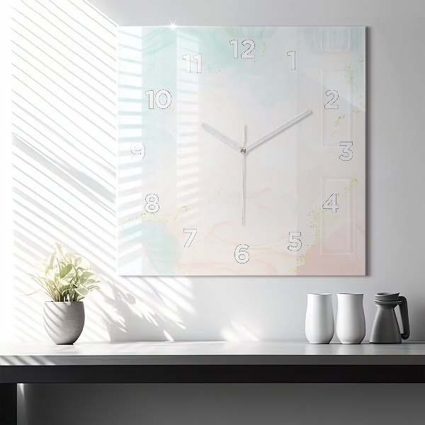 Square glass wall clock Watercolor marble