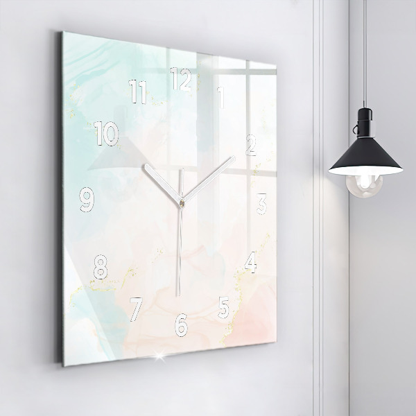Square glass wall clock Watercolor marble