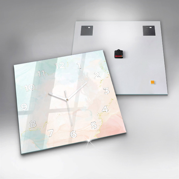 Square glass wall clock Watercolor marble