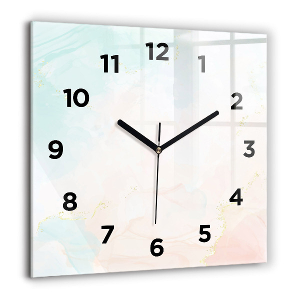 Square glass wall clock Watercolor marble