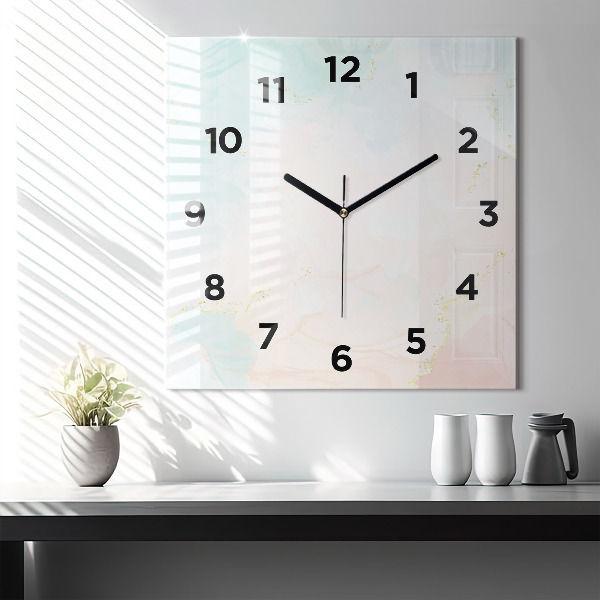 Square glass wall clock Watercolor marble