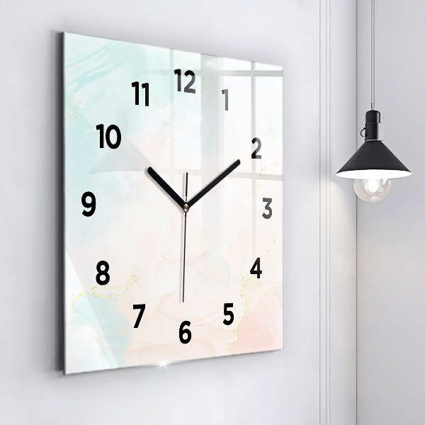 Square glass wall clock Watercolor marble