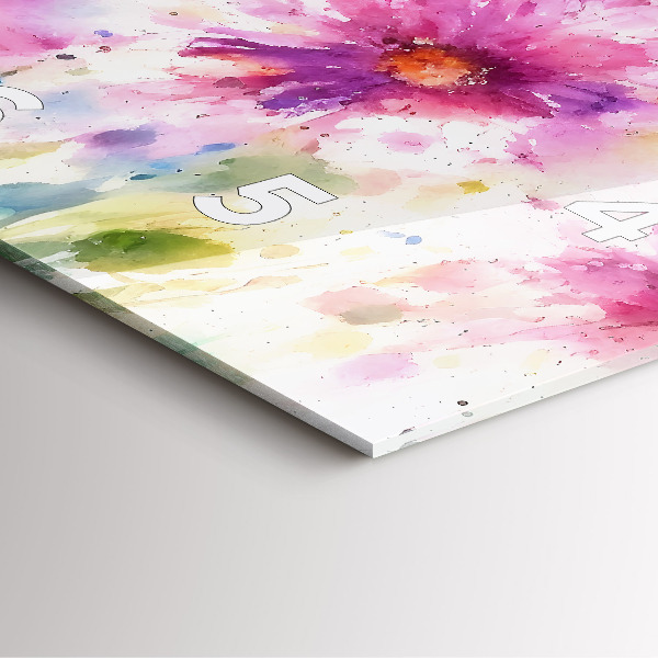 Square glass wall clock Painted flowers