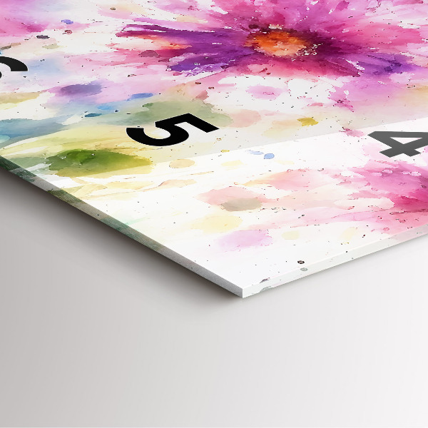 Square glass wall clock Painted flowers