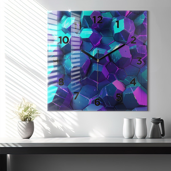 Square glass wall clock Geometric figures