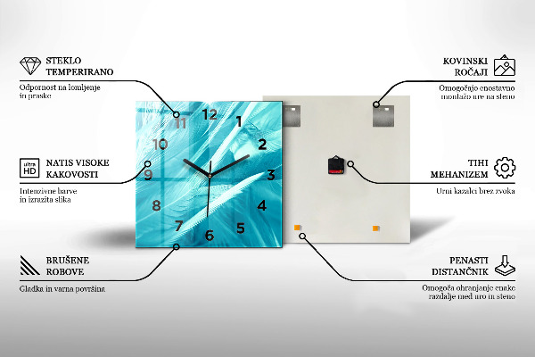 Square glass wall clock Geometric figures