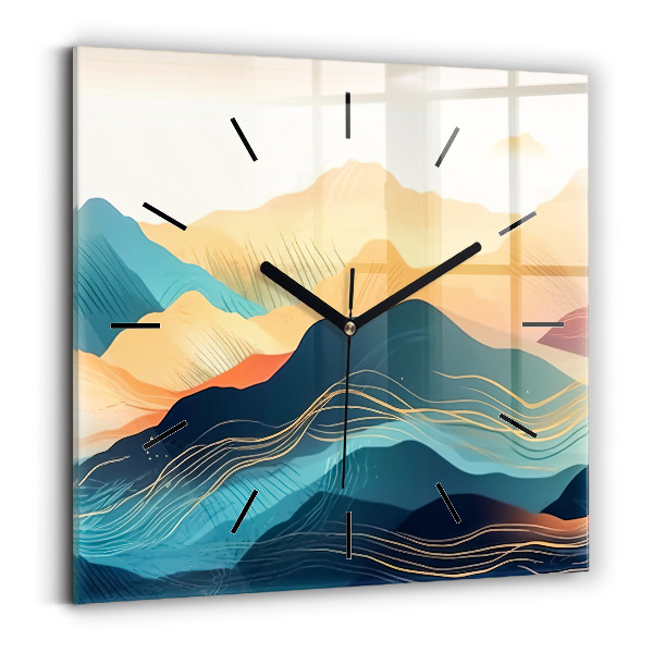 Square glass wall clock Mountain landscape