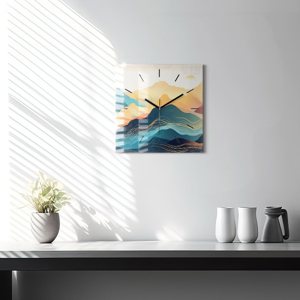 Square glass wall clock Mountain landscape