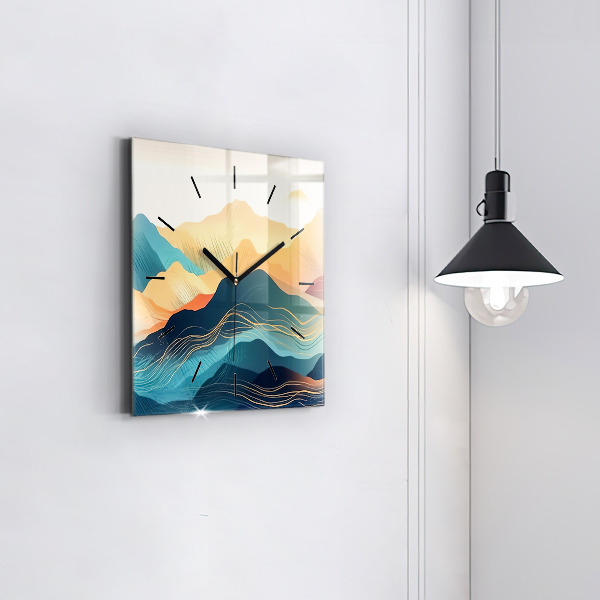 Square glass wall clock Mountain landscape