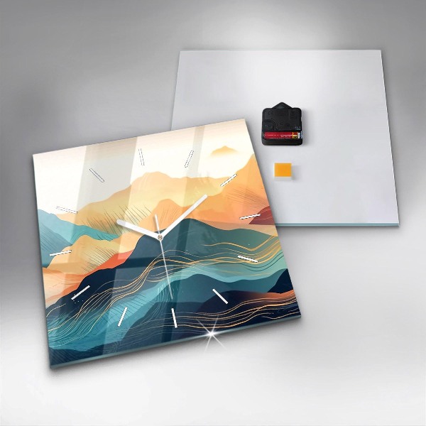 Square glass wall clock Mountain landscape