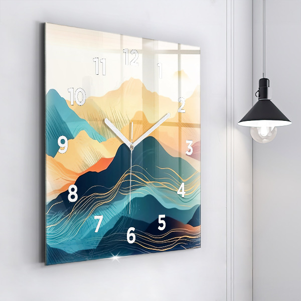Square glass wall clock Mountain landscape