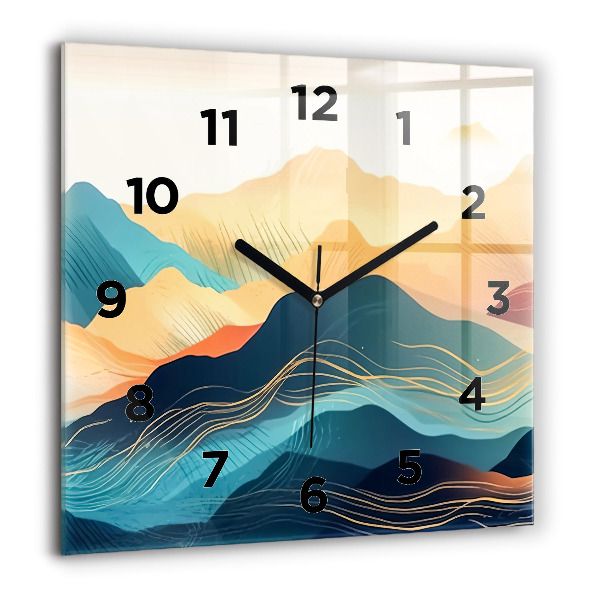 Square glass wall clock Mountain landscape