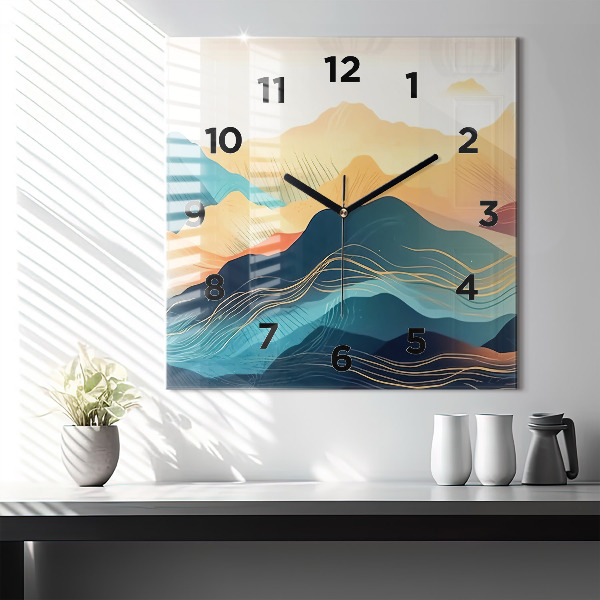 Square glass wall clock Mountain landscape