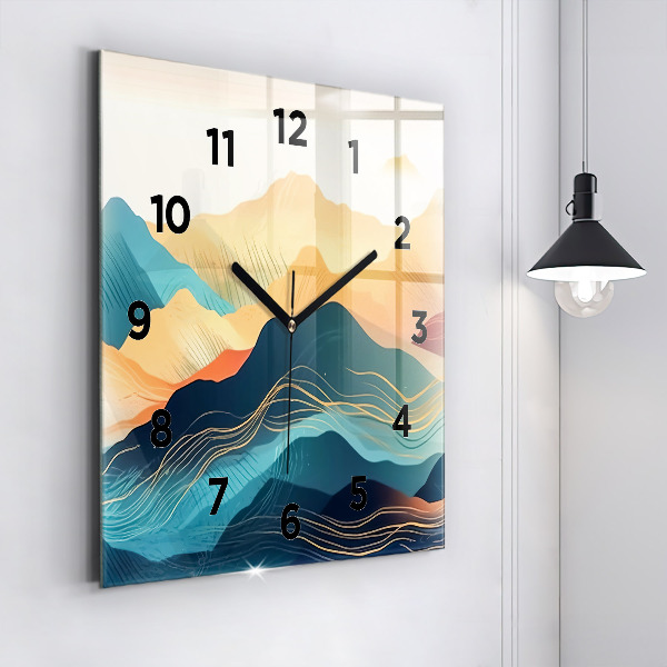Square glass wall clock Mountain landscape