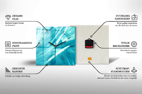 Square glass wall clock Concrete wall