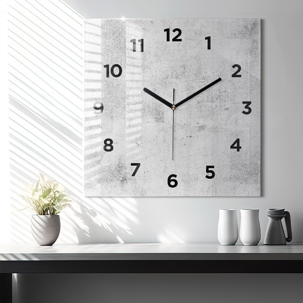 Square glass wall clock Concrete wall