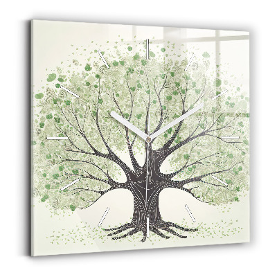 Square glass wall clock Big tree nature
