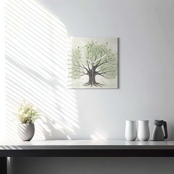 Square glass wall clock Big tree nature