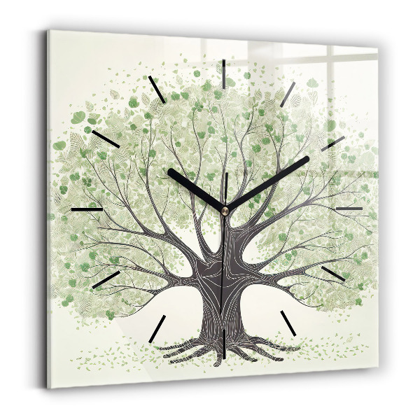 Square glass wall clock Big tree nature