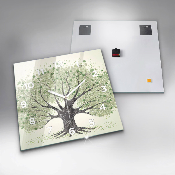 Square glass wall clock Big tree nature