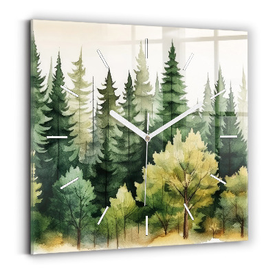 Square glass wall clock Landscape forest