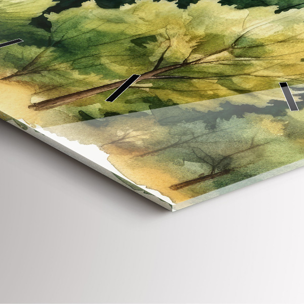 Square glass wall clock Landscape forest