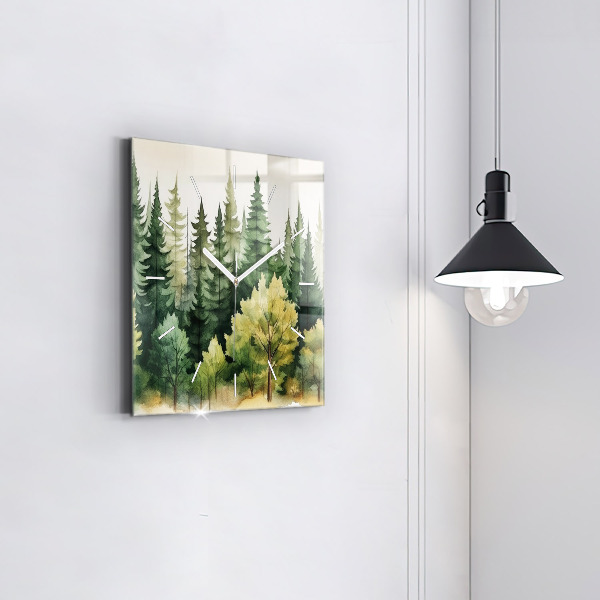 Square glass wall clock Landscape forest