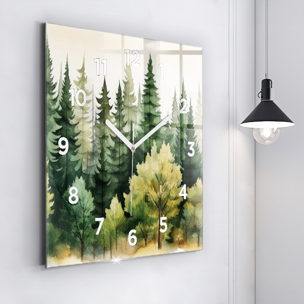 Square glass wall clock Landscape forest