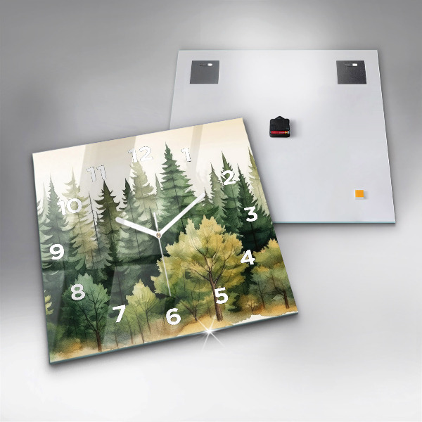 Square glass wall clock Landscape forest