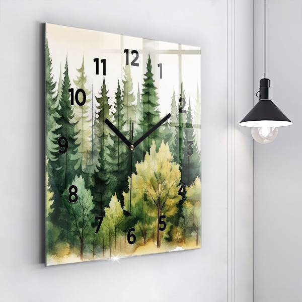 Square glass wall clock Landscape forest