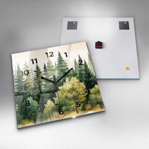 Square glass wall clock Landscape forest