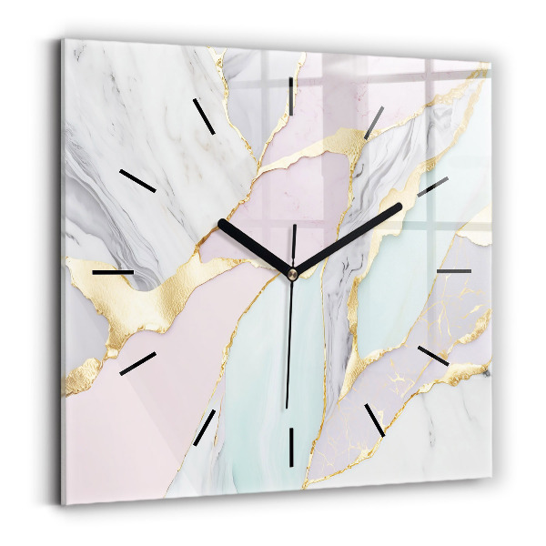 Square glass wall clock Marble pattern