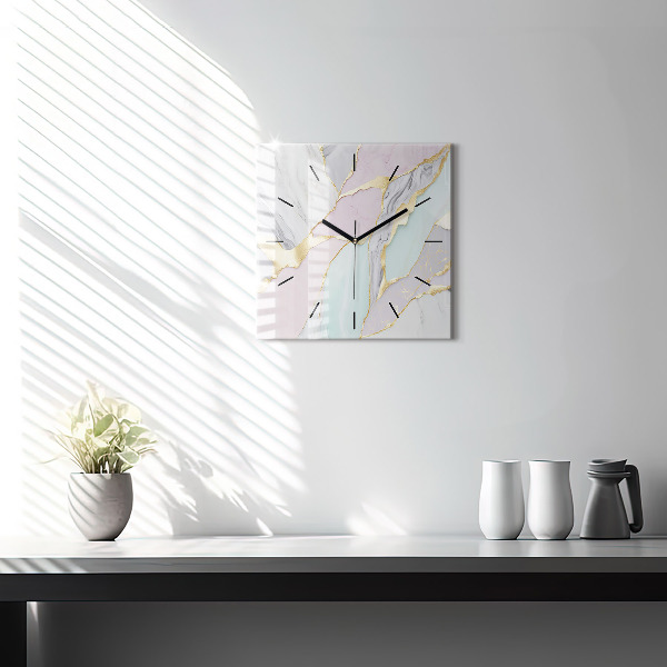 Square glass wall clock Marble pattern