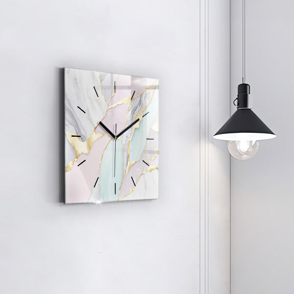 Square glass wall clock Marble pattern