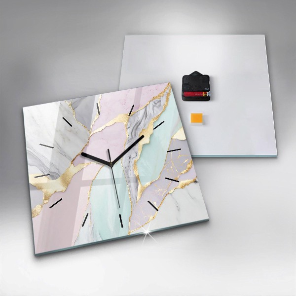 Square glass wall clock Marble pattern