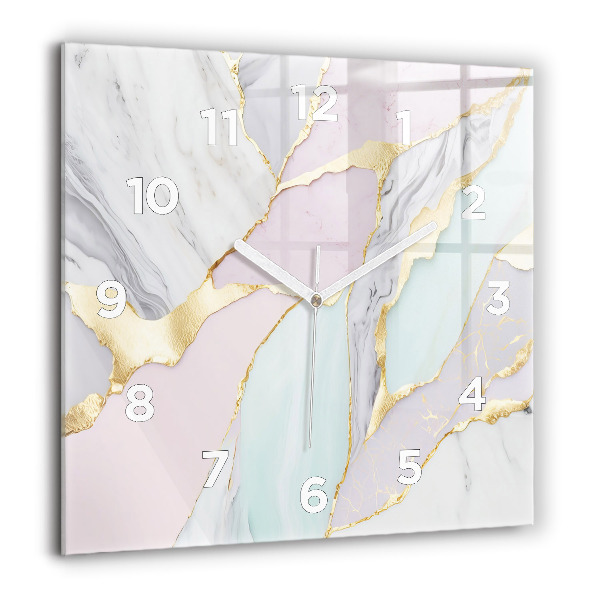 Square glass wall clock Marble pattern