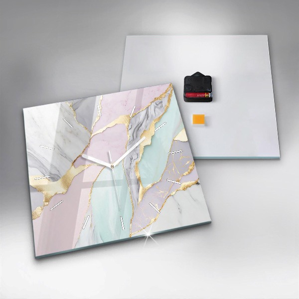 Square glass wall clock Marble pattern