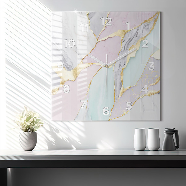 Square glass wall clock Marble pattern