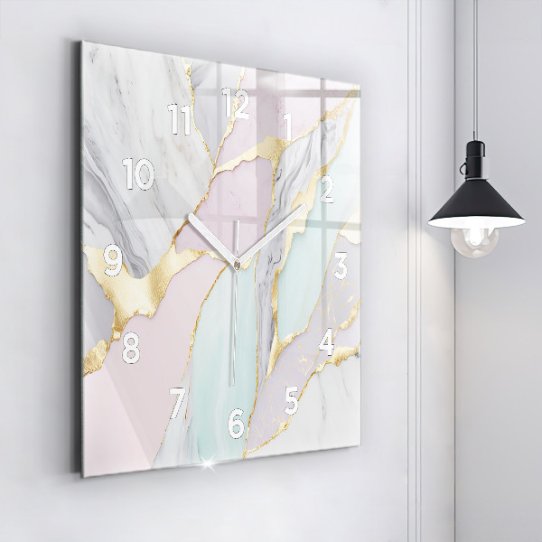 Square glass wall clock Marble pattern