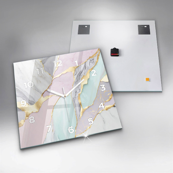 Square glass wall clock Marble pattern
