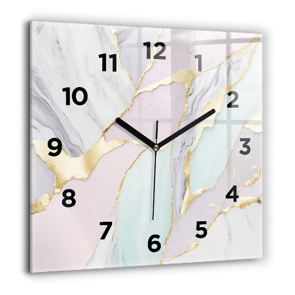 Square glass wall clock Marble pattern