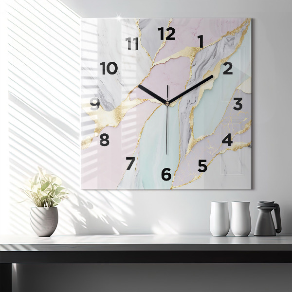 Square glass wall clock Marble pattern