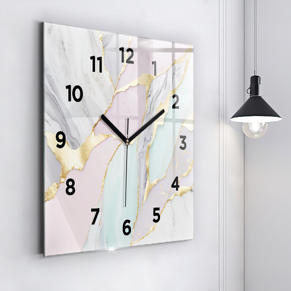 Square glass wall clock Marble pattern