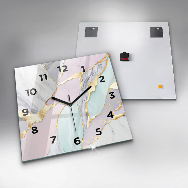 Square glass wall clock Marble pattern